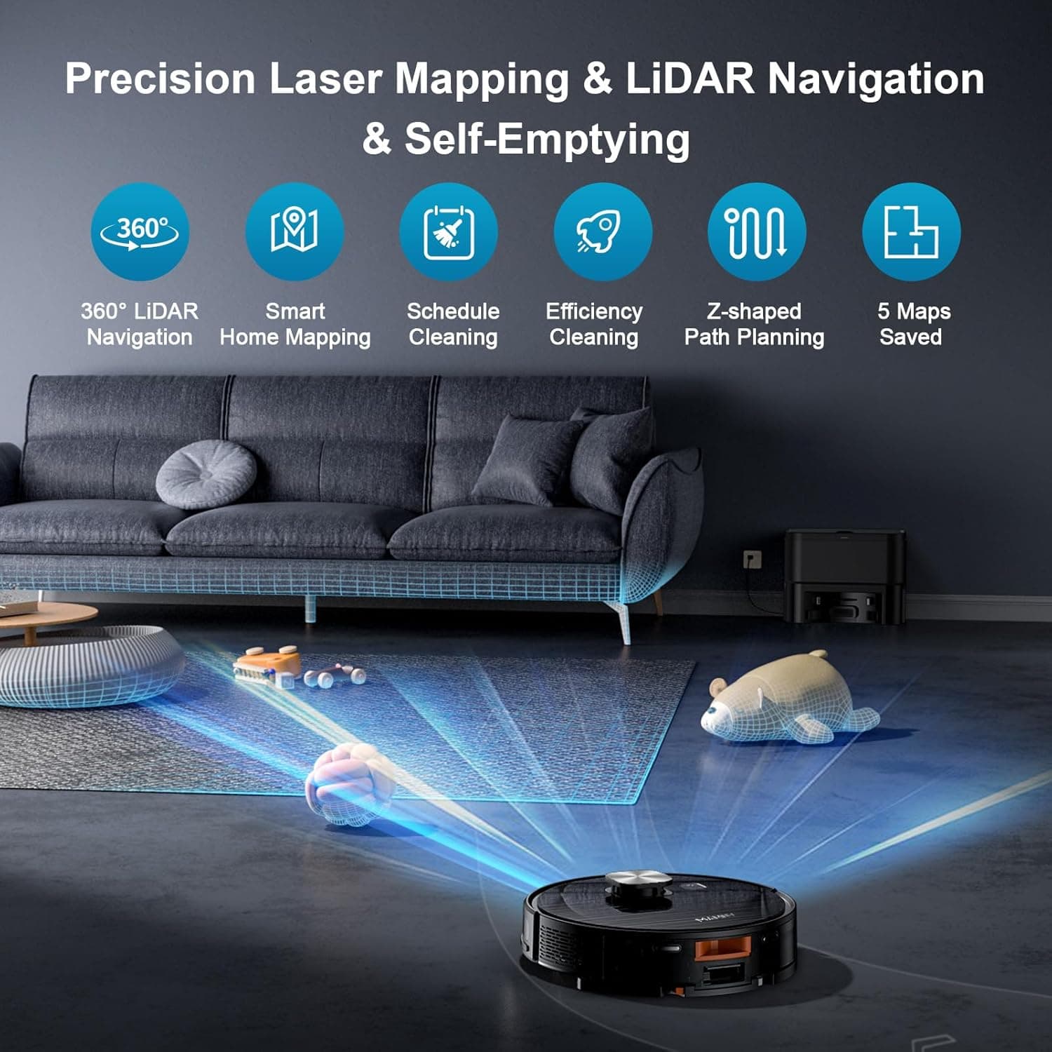 MAMNV LiDAR Navigation Self-Empty Robot Vacuum detail shot 2
